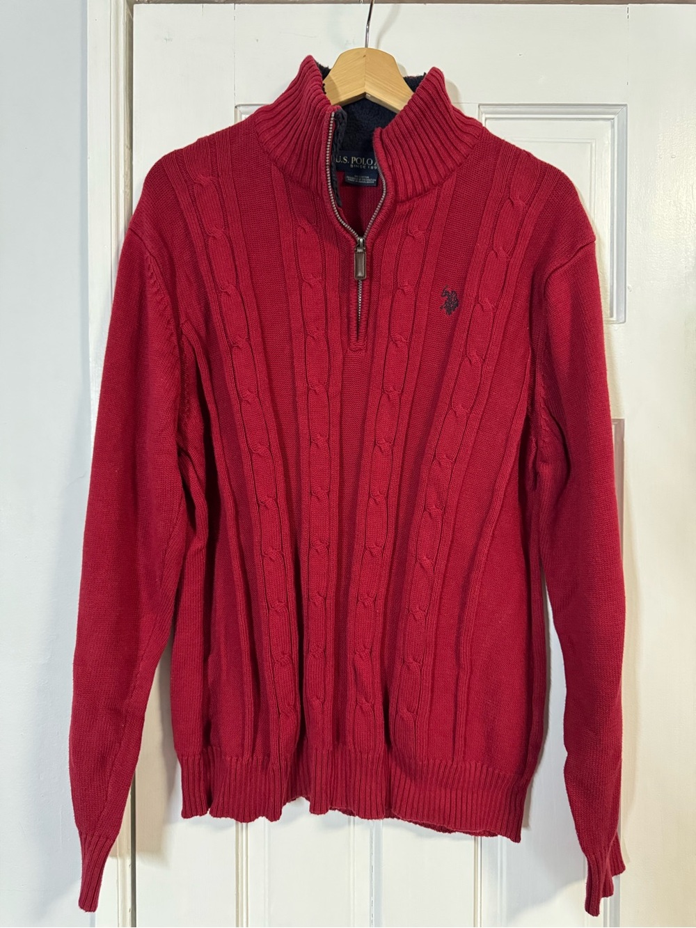 U.S. Polo Assn Cable Knit Quarter Zip Sweater Red Size XL